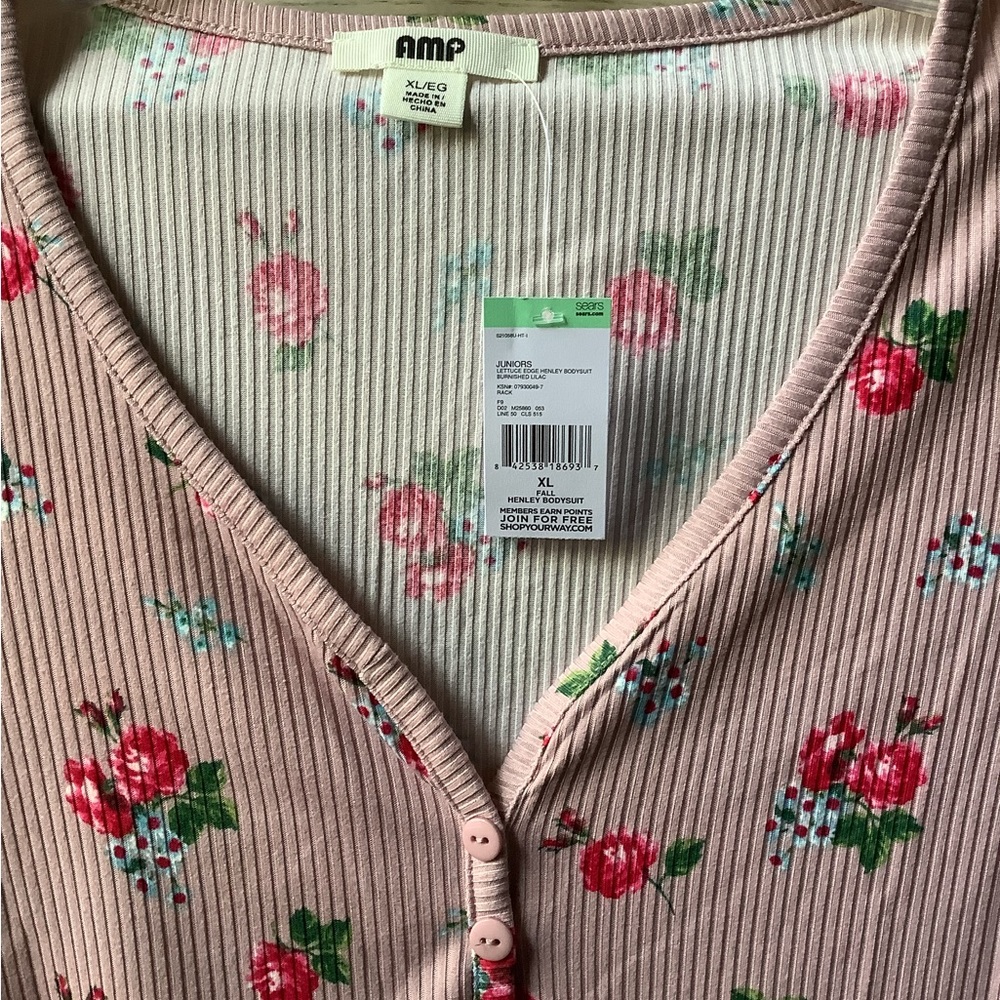 AMP SHORT SLEEVES SQUARE NECK JUNIORS BODYSUIT - CREAM - SIZE XL - Picture 3 of 5